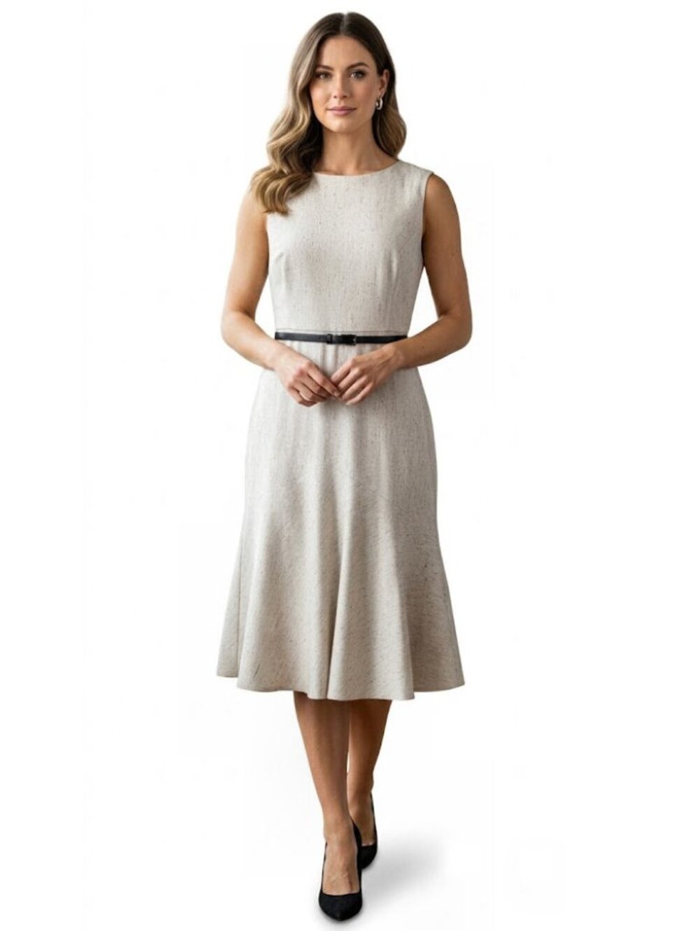 Classiques Entier Tweed-Like Sleeveless Dress, Cream, Womens Size 12